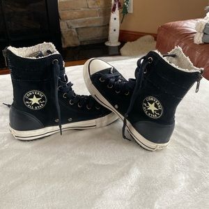 Converse High top, Sherpa lined, easy access with zipper in back.